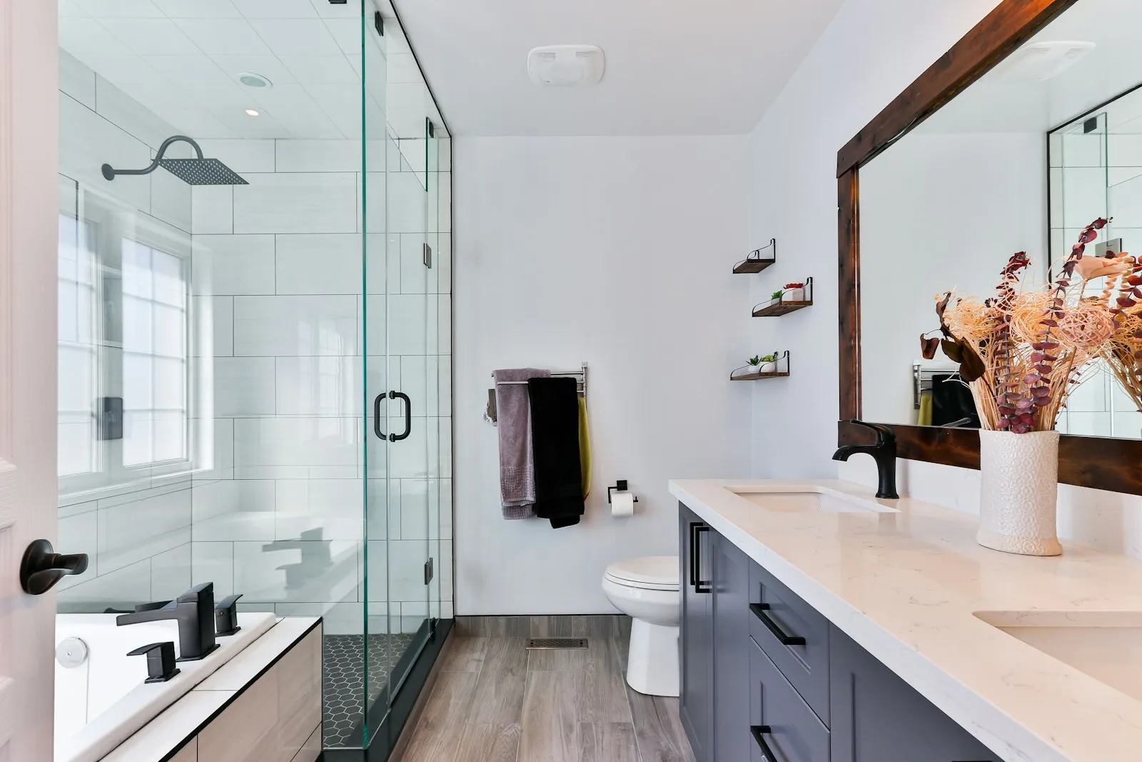 Modern bathroom remodel with walk-in shower